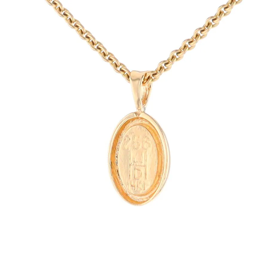 Gold Quartz Necklace Oval Inlaid Design Pendant