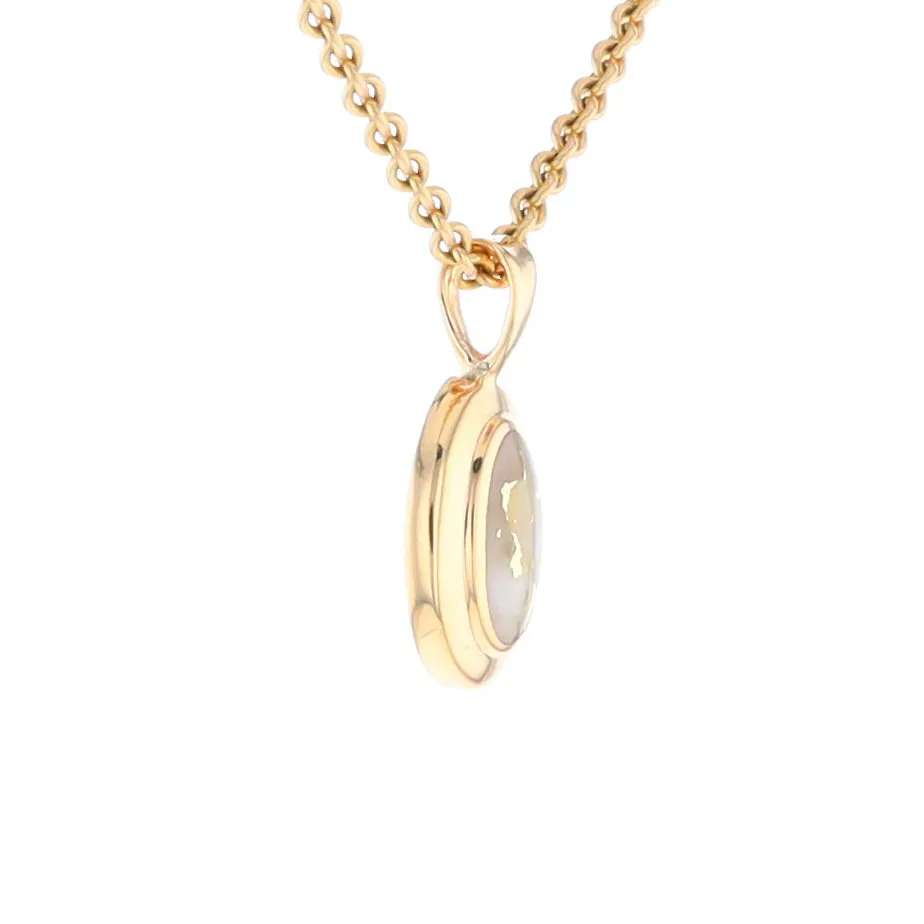 Gold Quartz Necklace Oval Inlaid Design Pendant