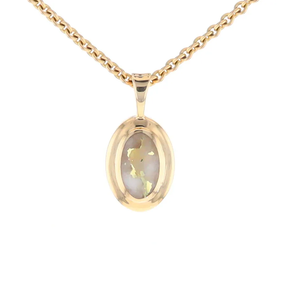 Gold Quartz Necklace Oval Inlaid Design Pendant