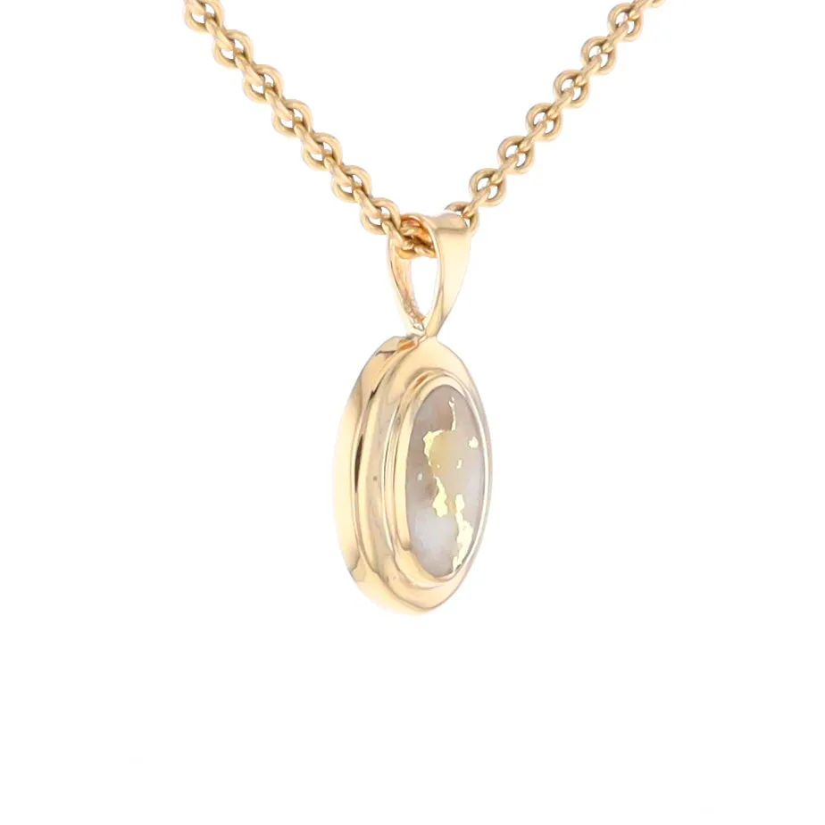 Gold Quartz Necklace Oval Inlaid Design Pendant