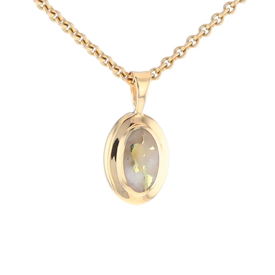 Gold Quartz Necklace Oval Inlaid Design Pendant