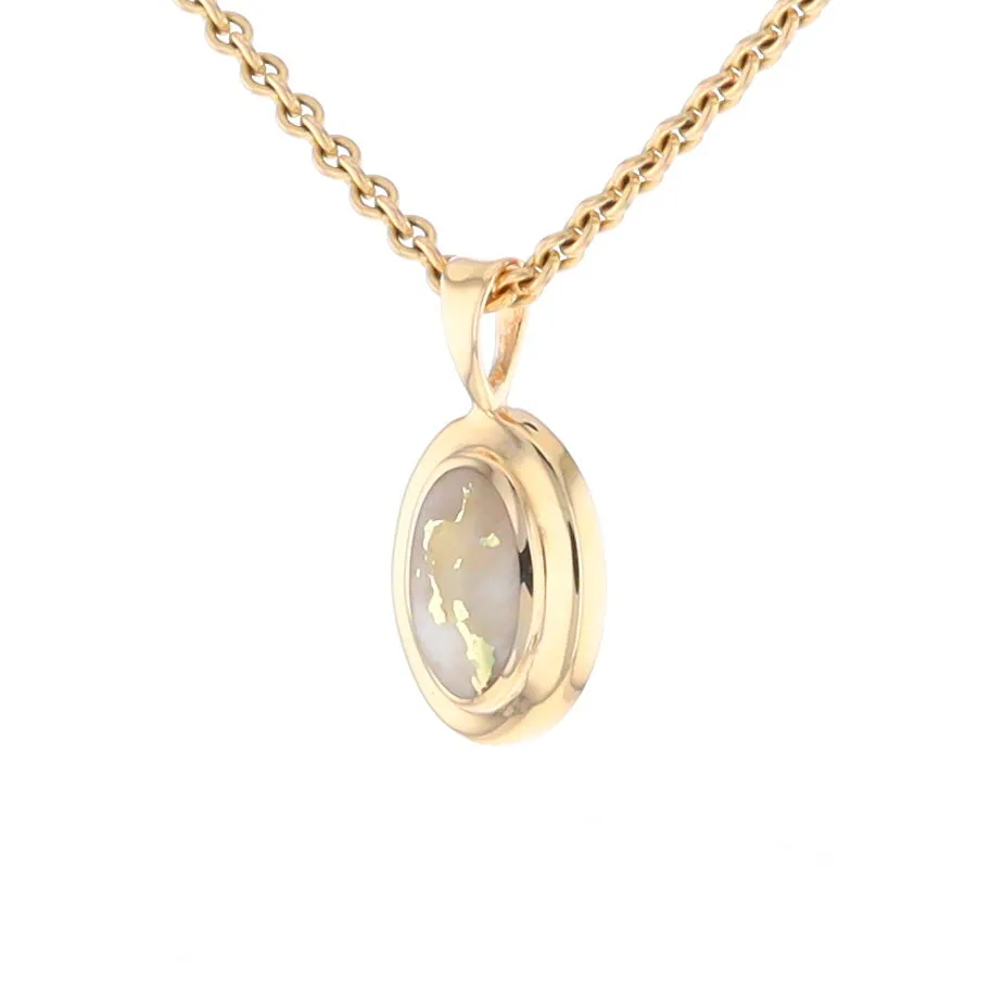 Gold Quartz Necklace Oval Inlaid Design Pendant