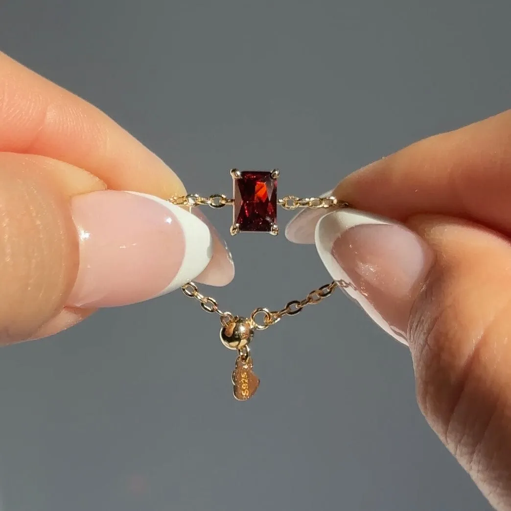 Hallmark Silver Red Garnet Chain Ring