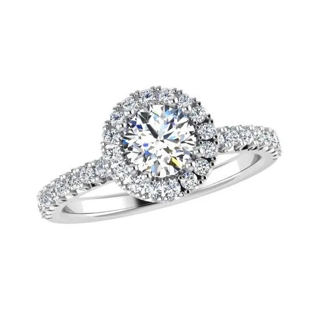 Halo Diamond Engagement Ring & Eternity Band Set 18K Gold