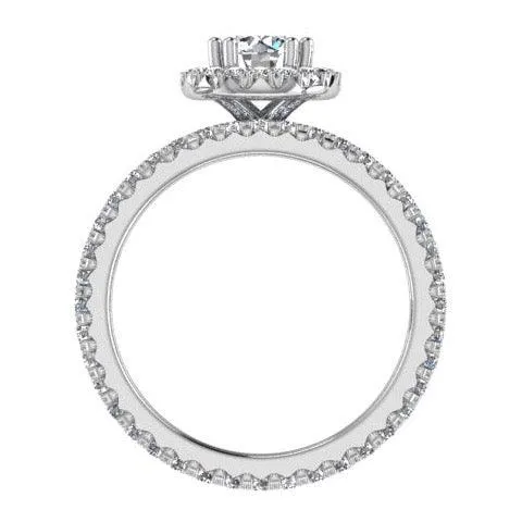 Halo Diamond Engagement Ring & Eternity Band Set 18K Gold