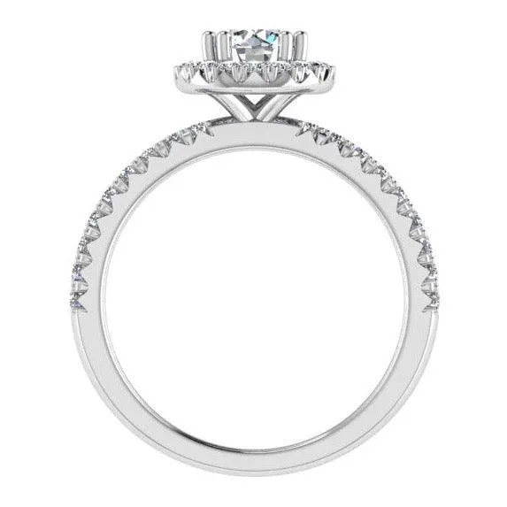 Halo Diamond Engagement Ring & Eternity Band Set 18K Gold