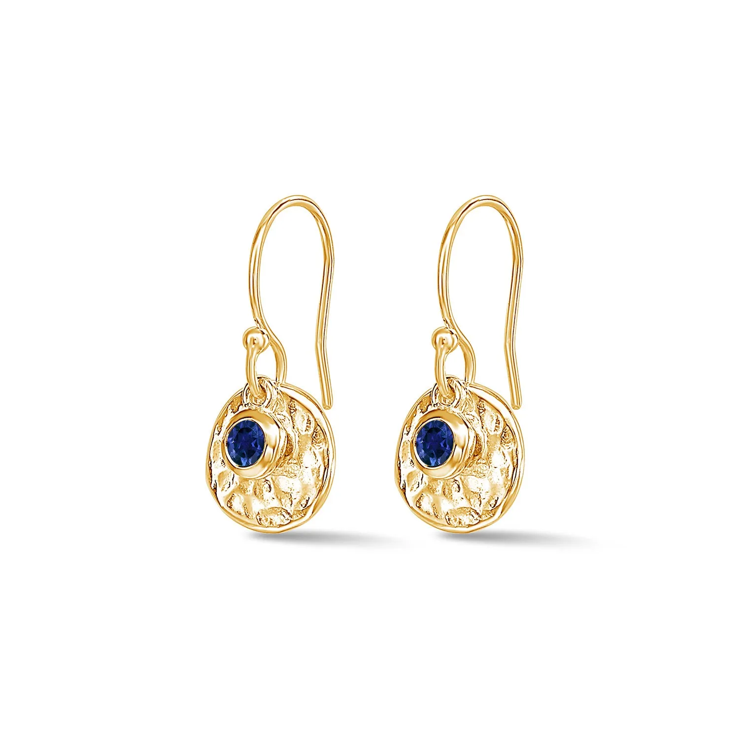 Hammered Disc & Blue Sapphire Array Earrings