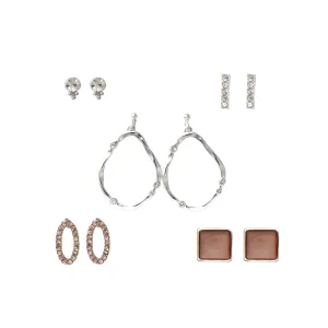 Hammered Hoop Drop CZ Earring Set