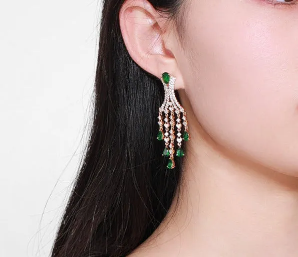 Heavy Industry Fashion Tassel Earrings New Trendy Inlaid Artificial Gemstones Light Luxury Retro Earrings