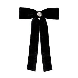 Iconic Velvet Bow Barrette in Noir