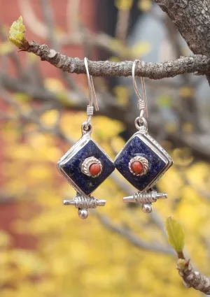 Inlaid Turquoise and Lapis Sterling Silver Earrings