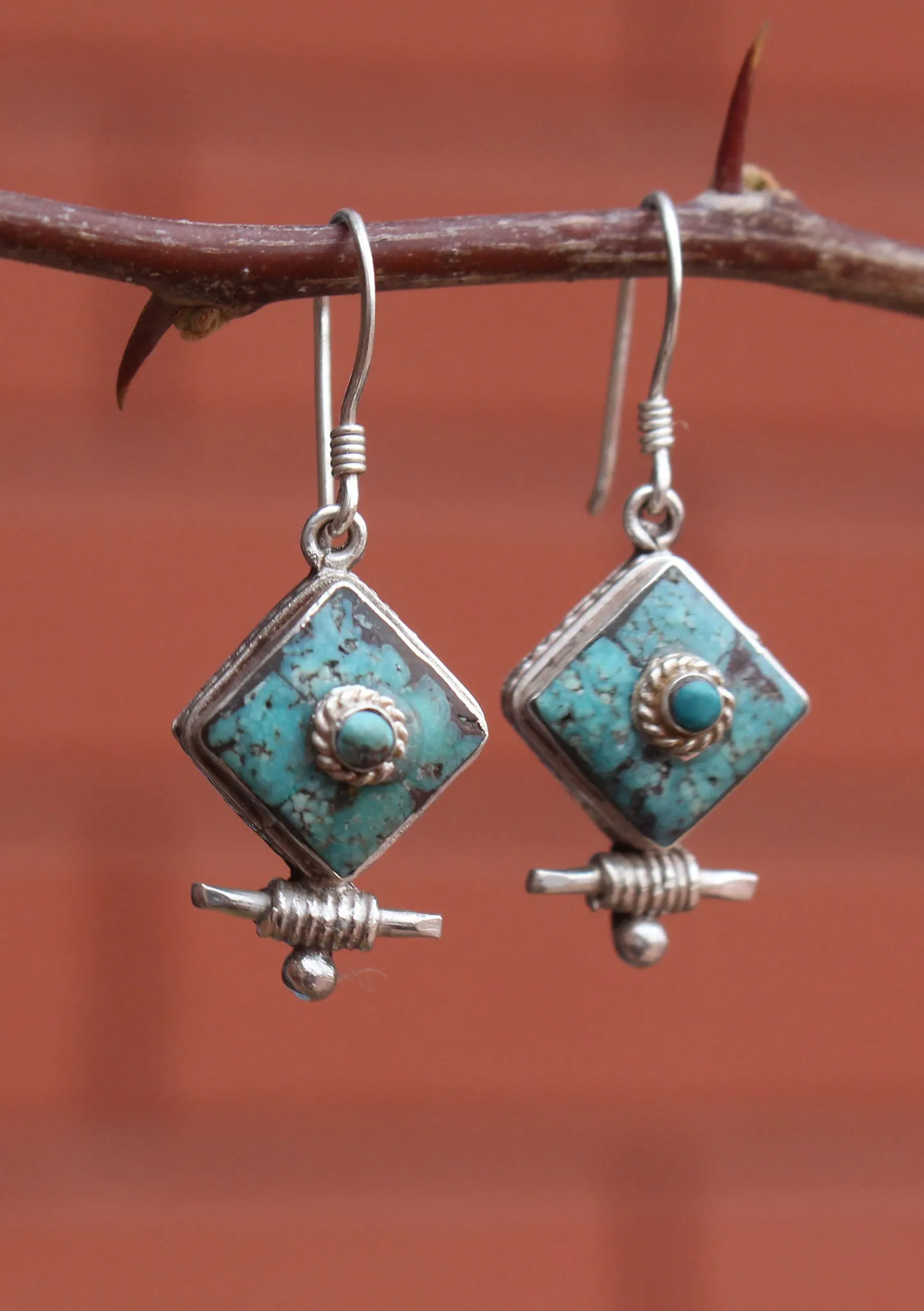 Inlaid Turquoise and Lapis Sterling Silver Earrings