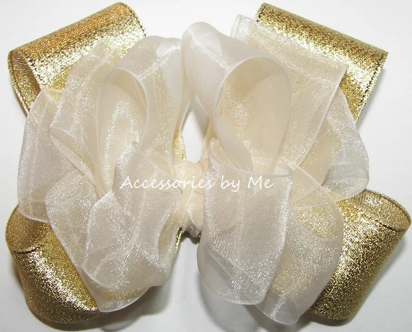 Ivory Gold Organza Lame Hair Bow