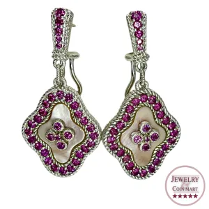 Judith Ripka 925 Sterling Silver Mother of Pearl Pink Sapphire Drop Earrings