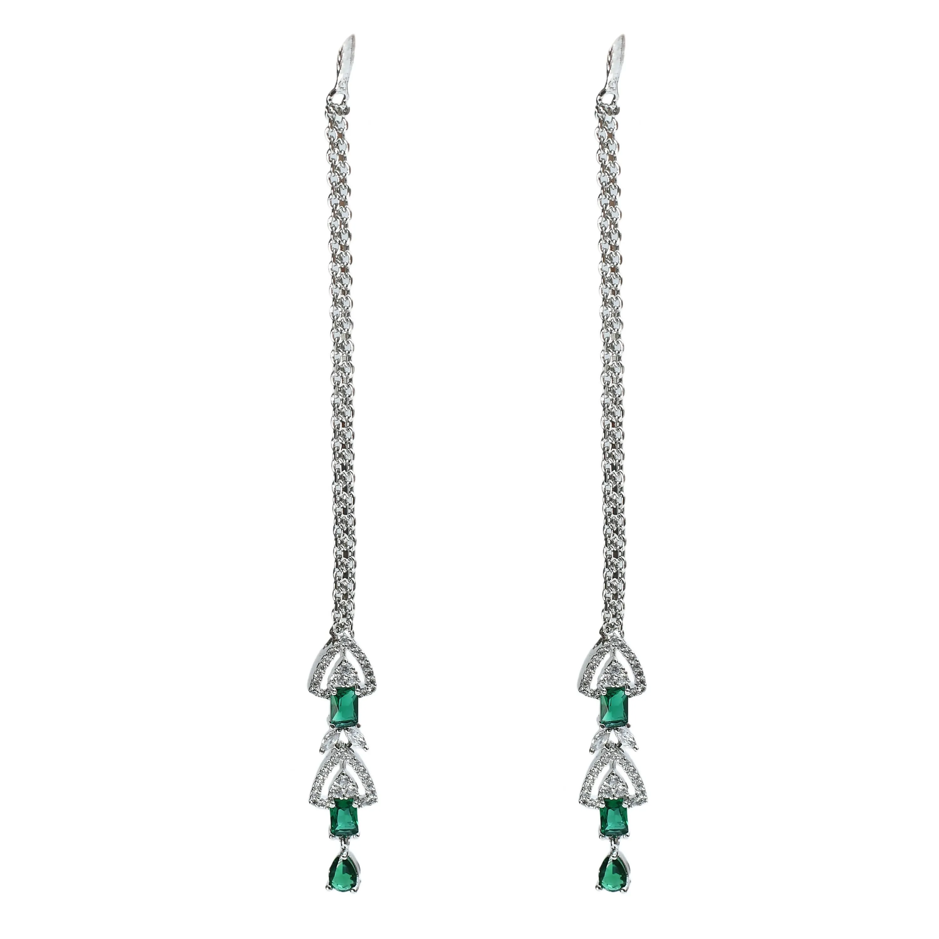 Kamal Johar American Diamond Silver-Plated Green Ruby Jewellery Set Jkms_027