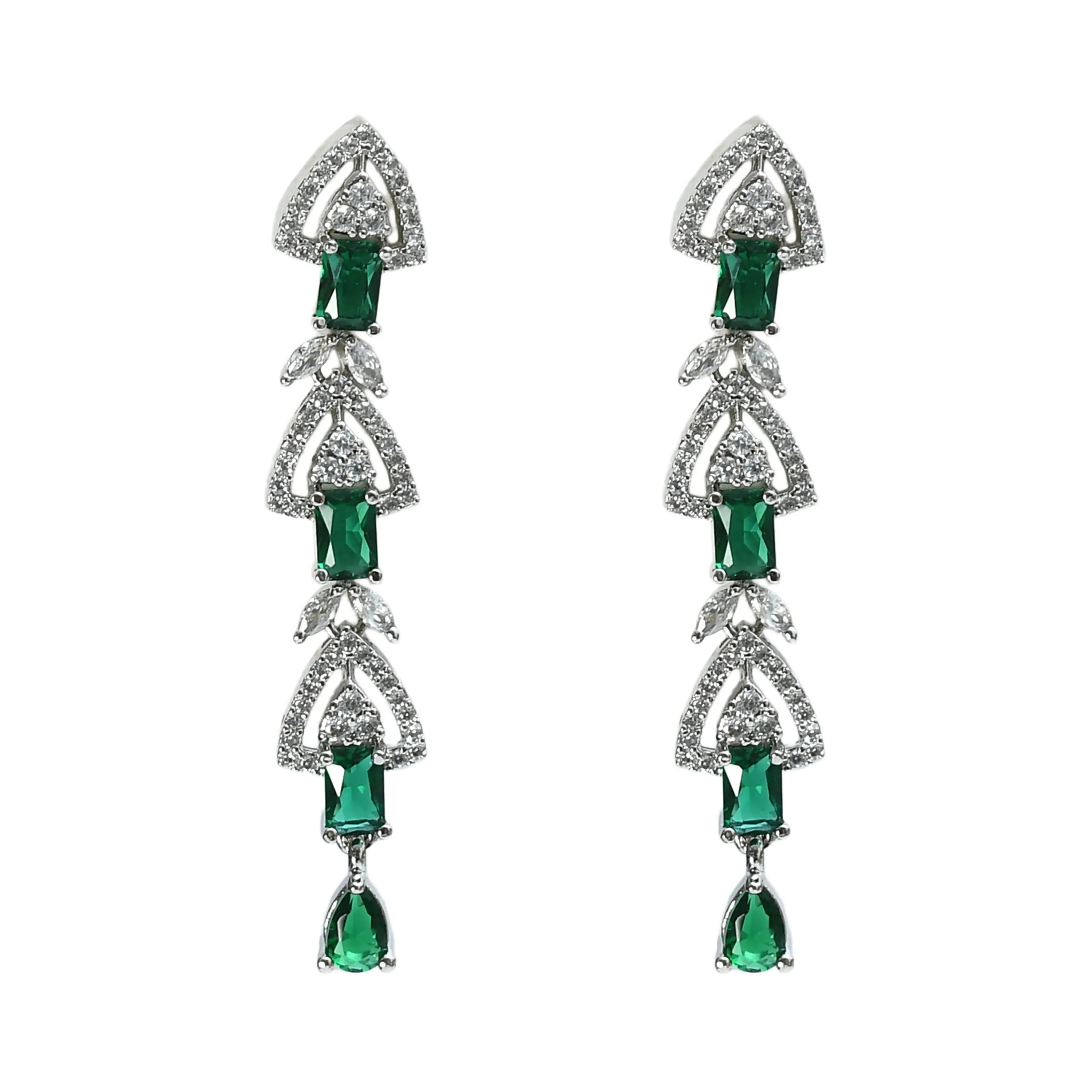 Kamal Johar American Diamond Silver-Plated Green Ruby Jewellery Set Jkms_027