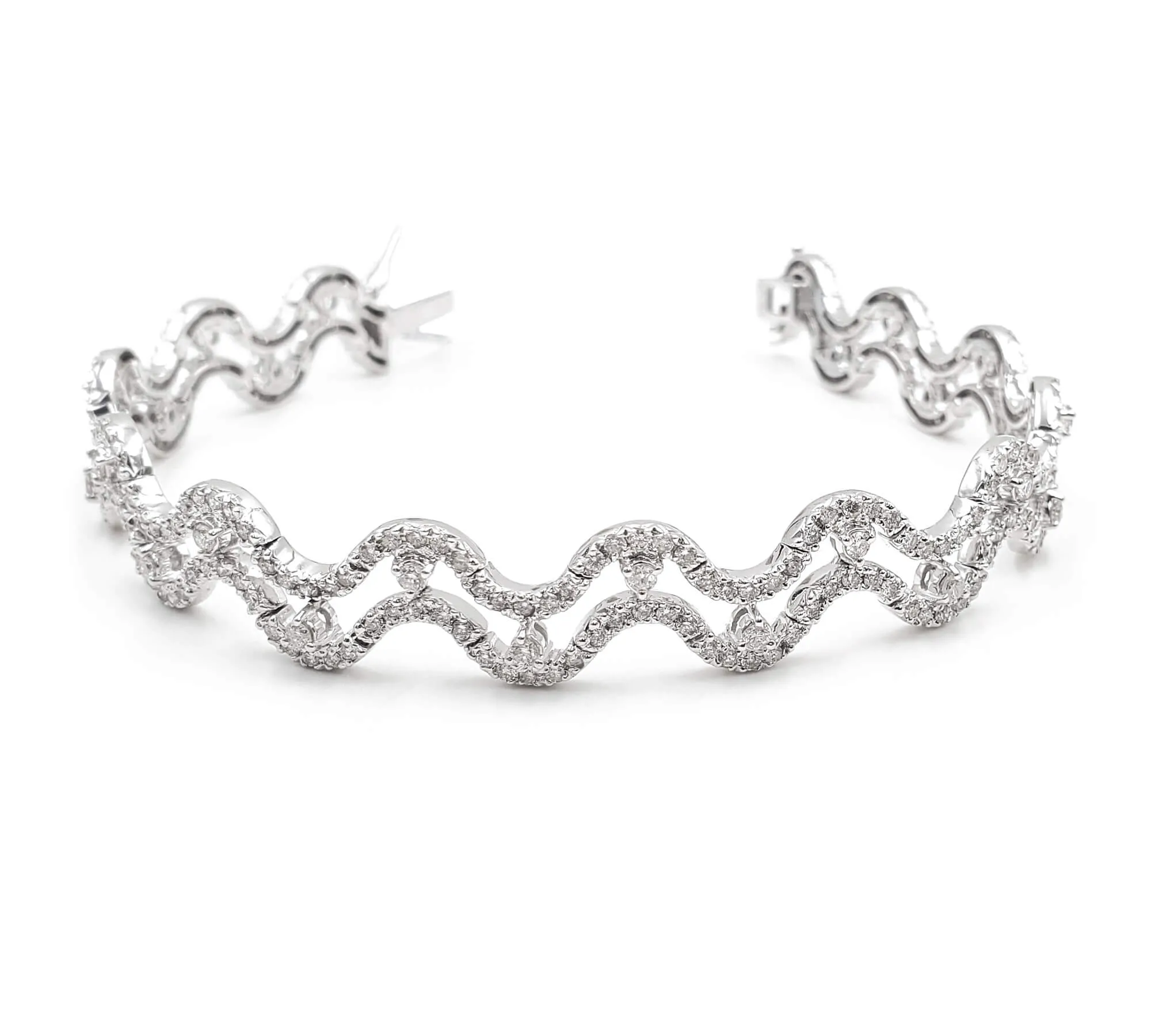 Ladies 14K White Gold Wave Design Diamond Bracelet