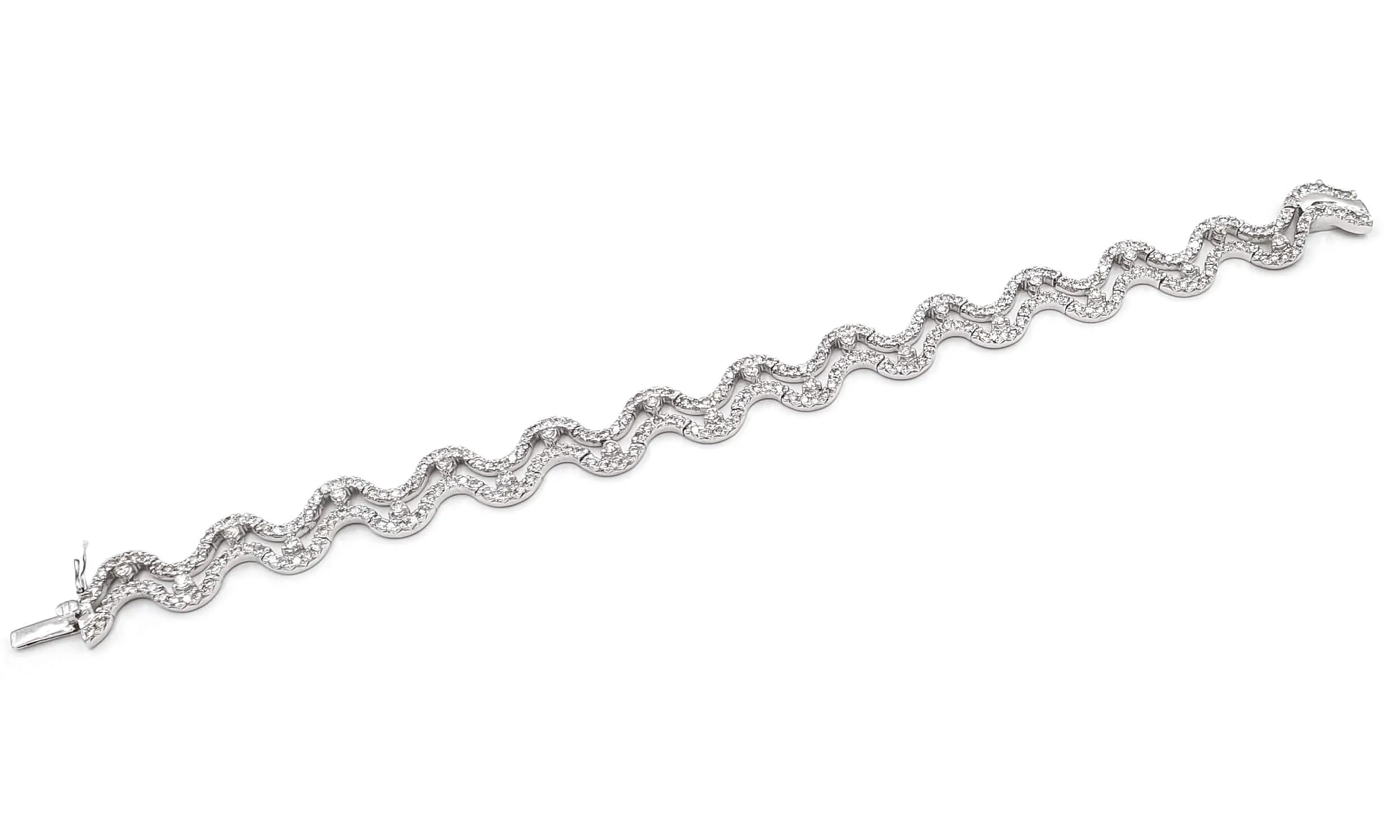 Ladies 14K White Gold Wave Design Diamond Bracelet