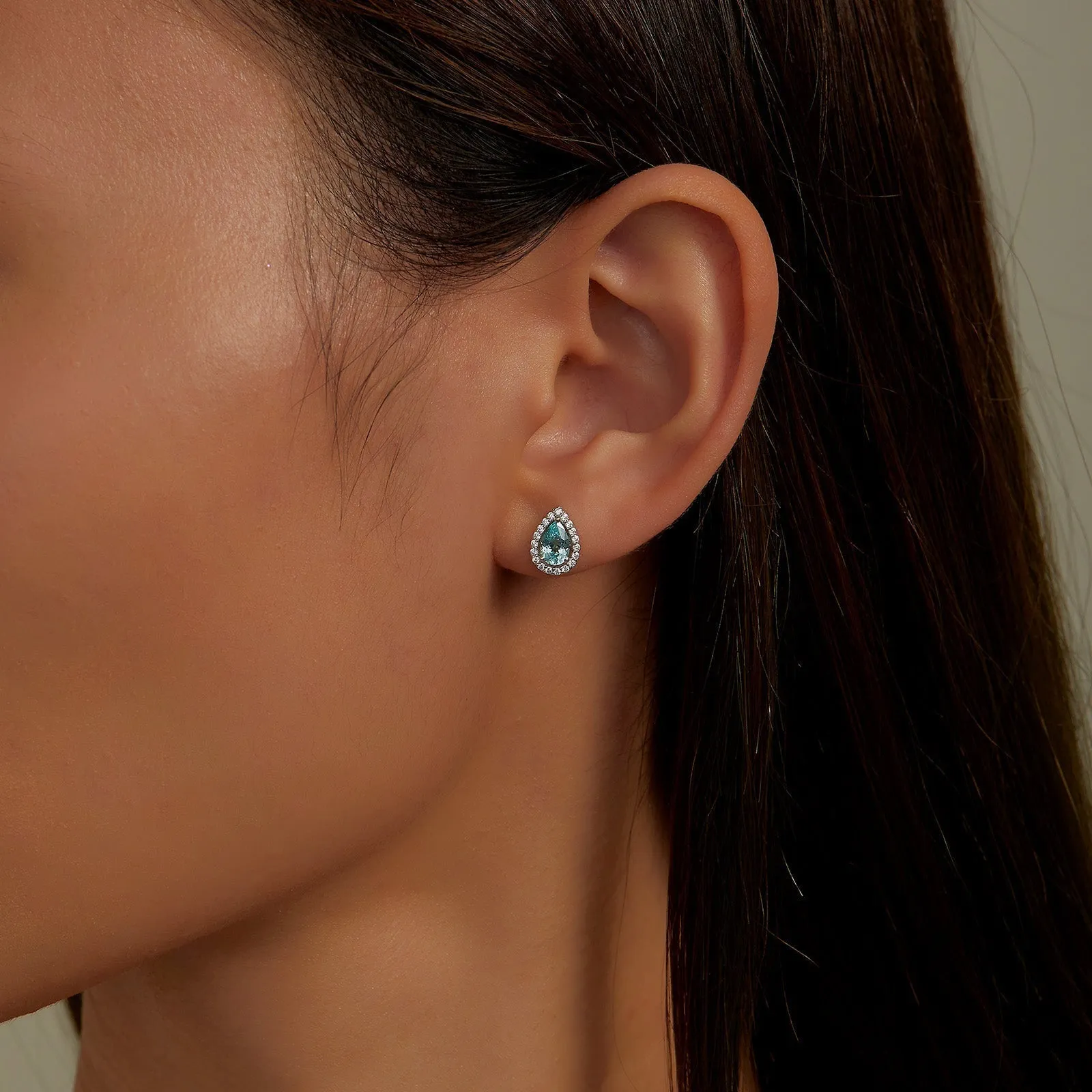 Lafonn Lab-Grown Pear Cut Teal Sapphire Halo Stud Earrings