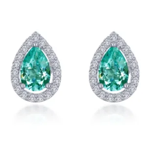 Lafonn Lab-Grown Pear Cut Teal Sapphire Halo Stud Earrings