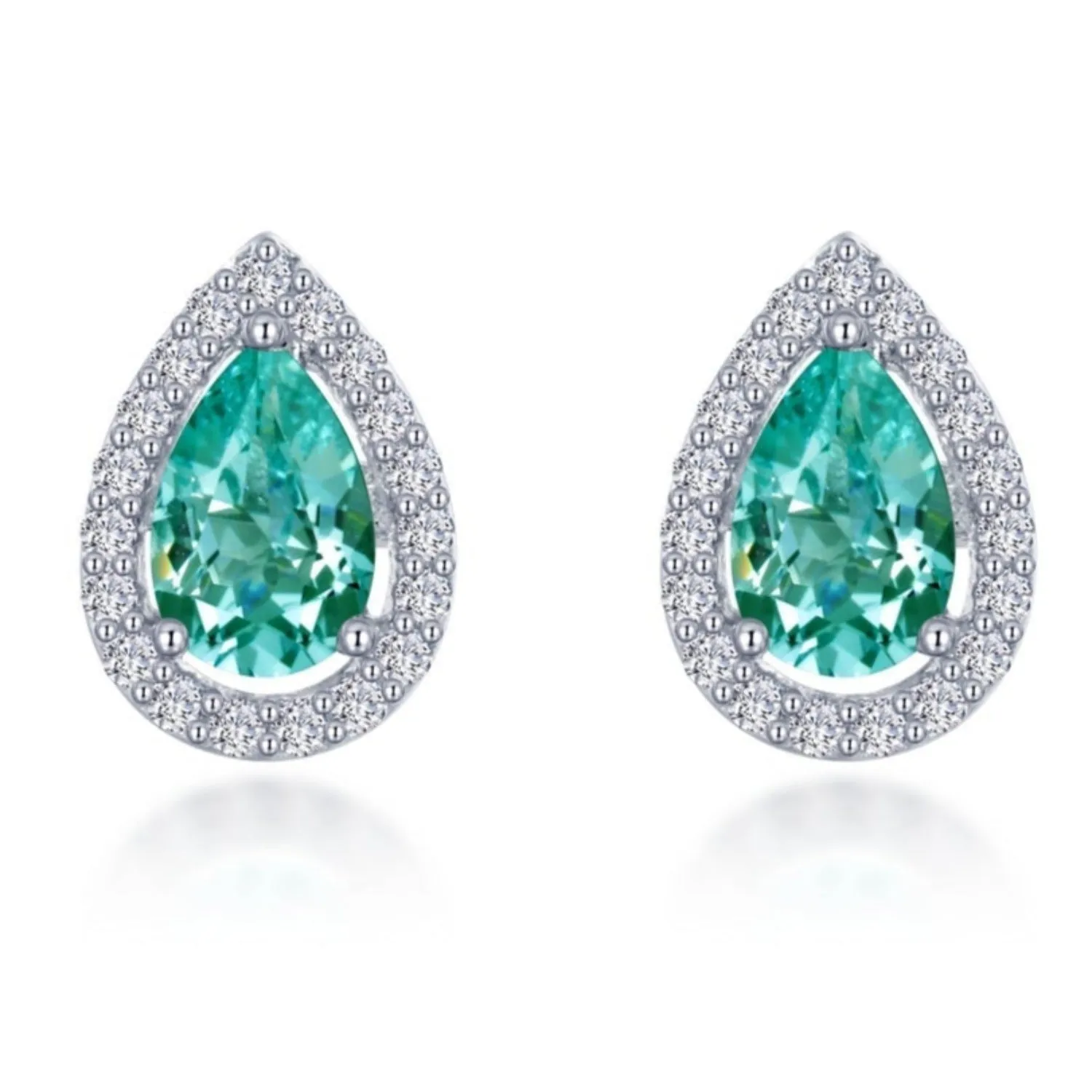 Lafonn Lab-Grown Pear Cut Teal Sapphire Halo Stud Earrings