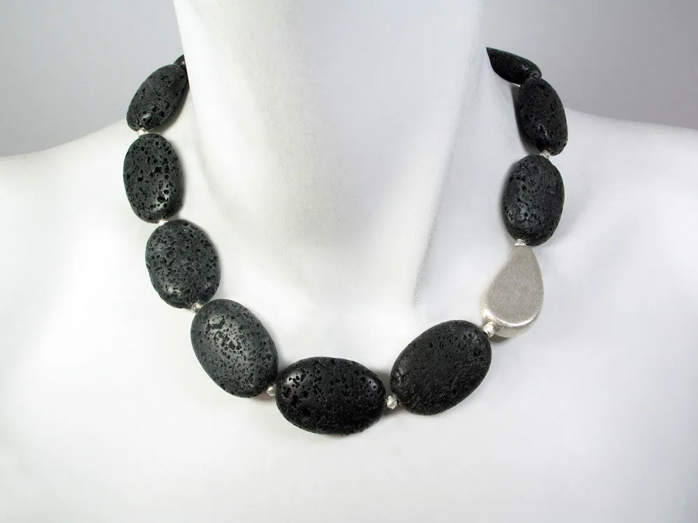 Lava Rock Necklace with Oval Bead