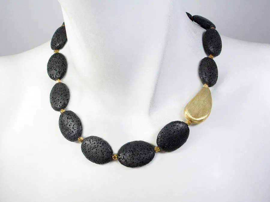 Lava Rock Necklace with Oval Bead