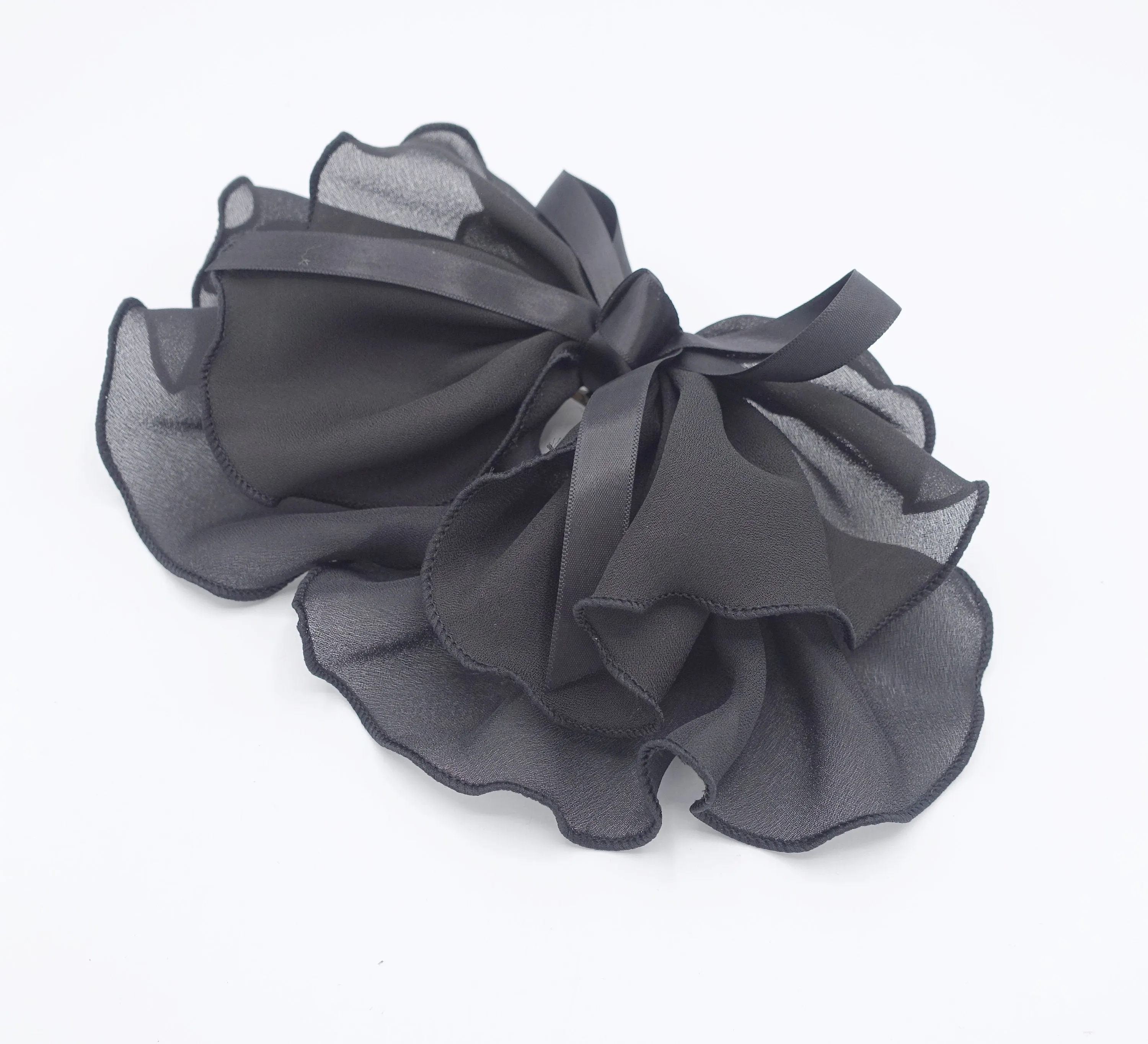 lettuce hem hair bow, chiffon hair bow, satin strap hair bow for women