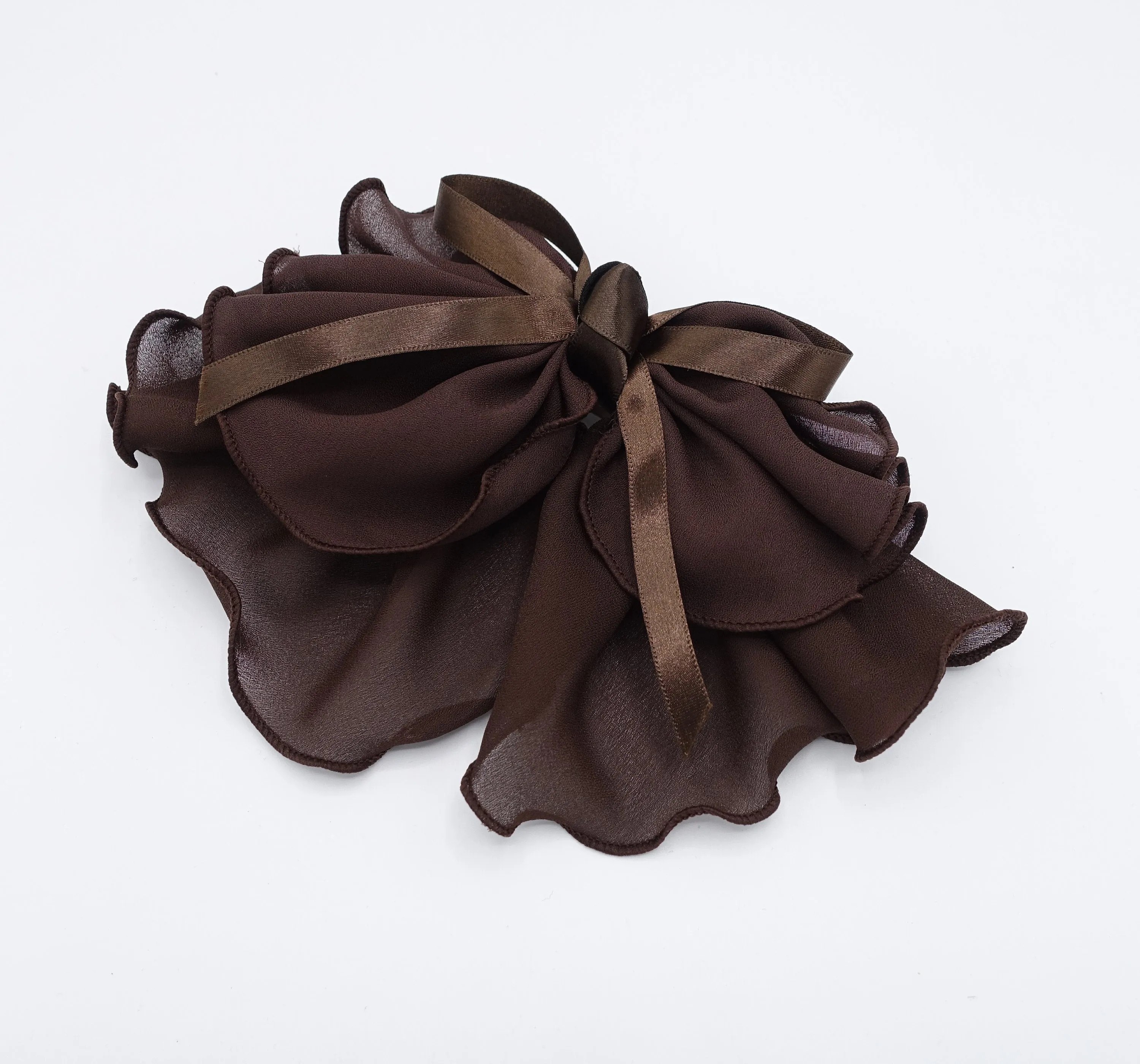 lettuce hem hair bow, chiffon hair bow, satin strap hair bow for women