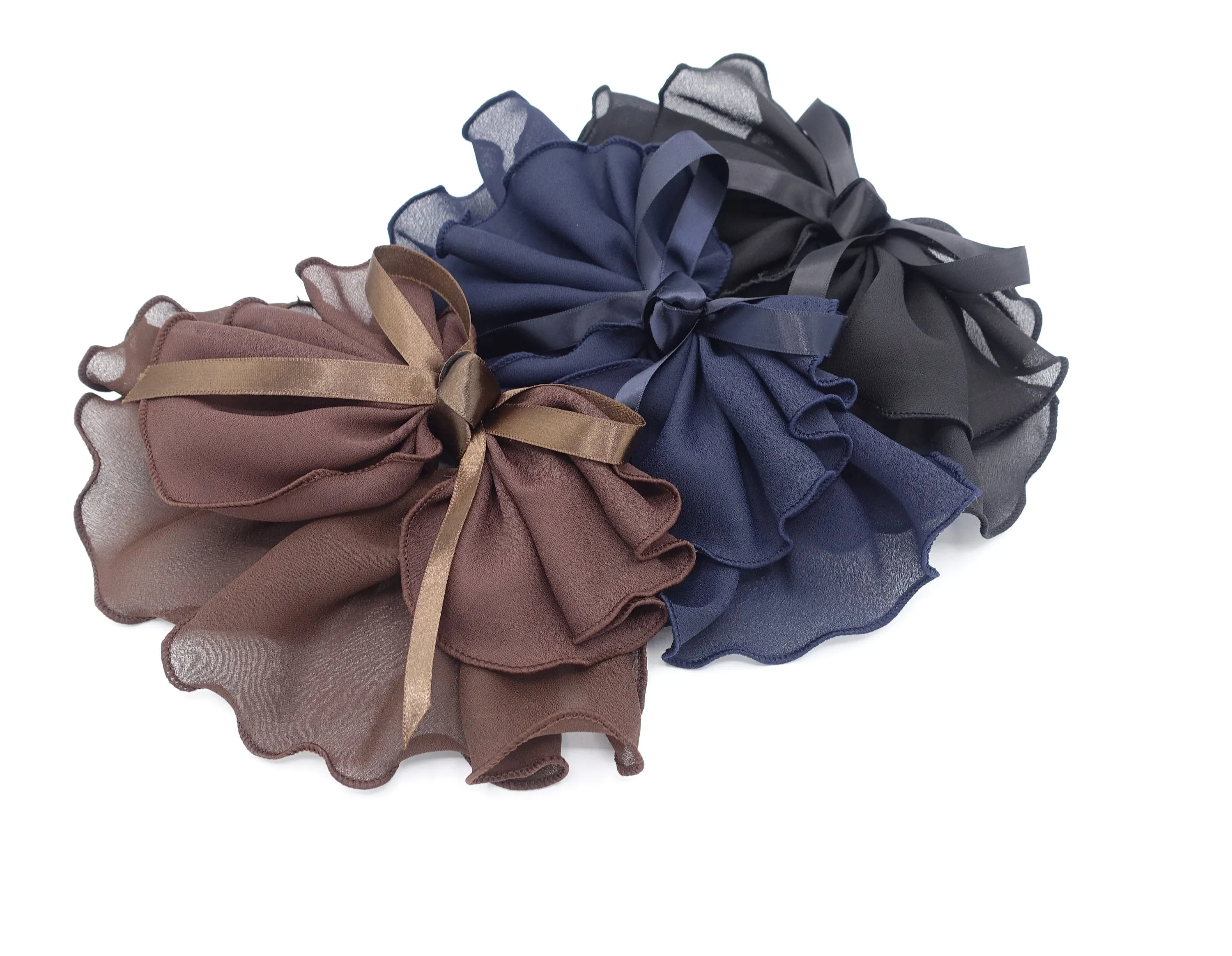 lettuce hem hair bow, chiffon hair bow, satin strap hair bow for women