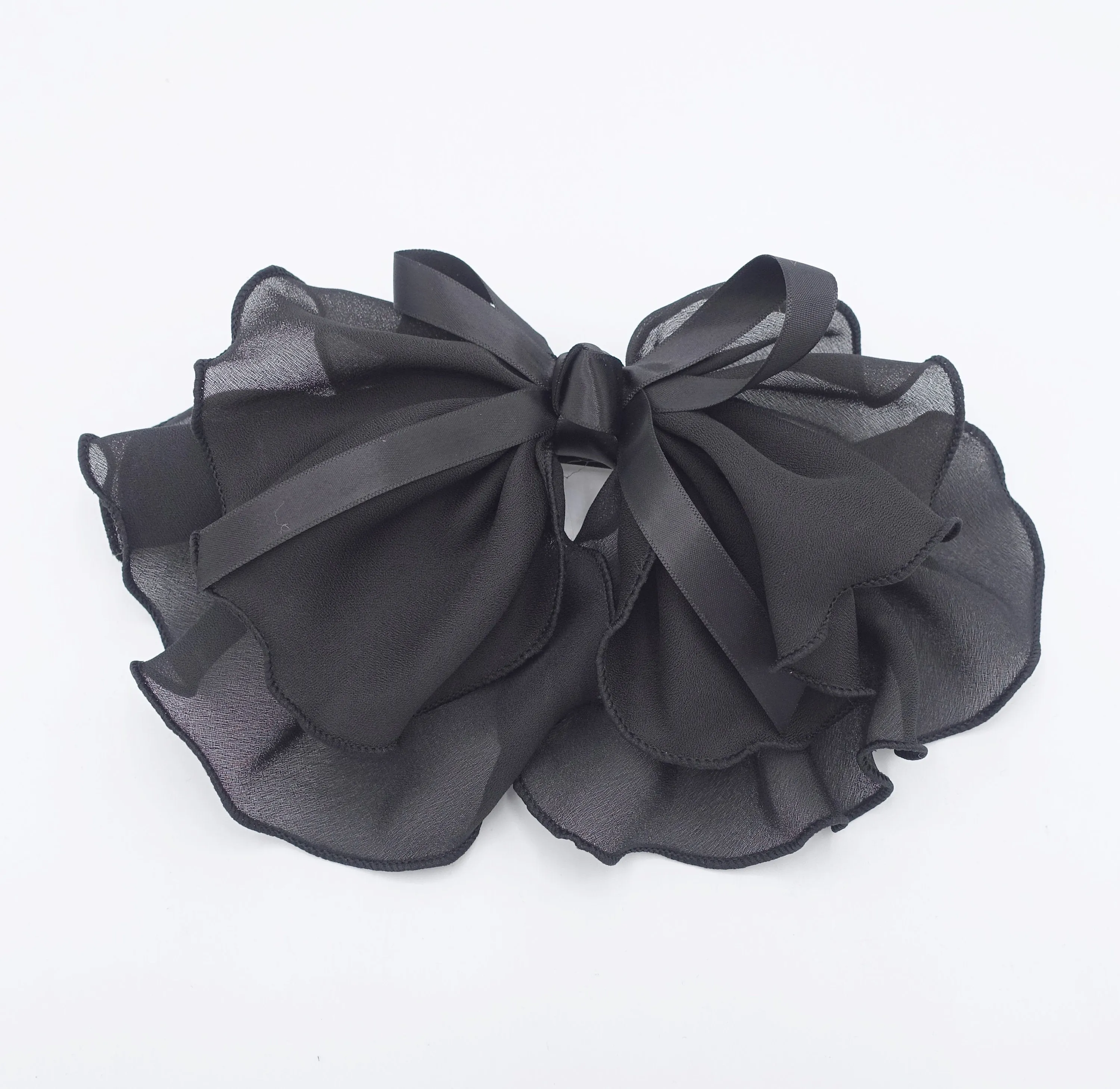 lettuce hem hair bow, chiffon hair bow, satin strap hair bow for women