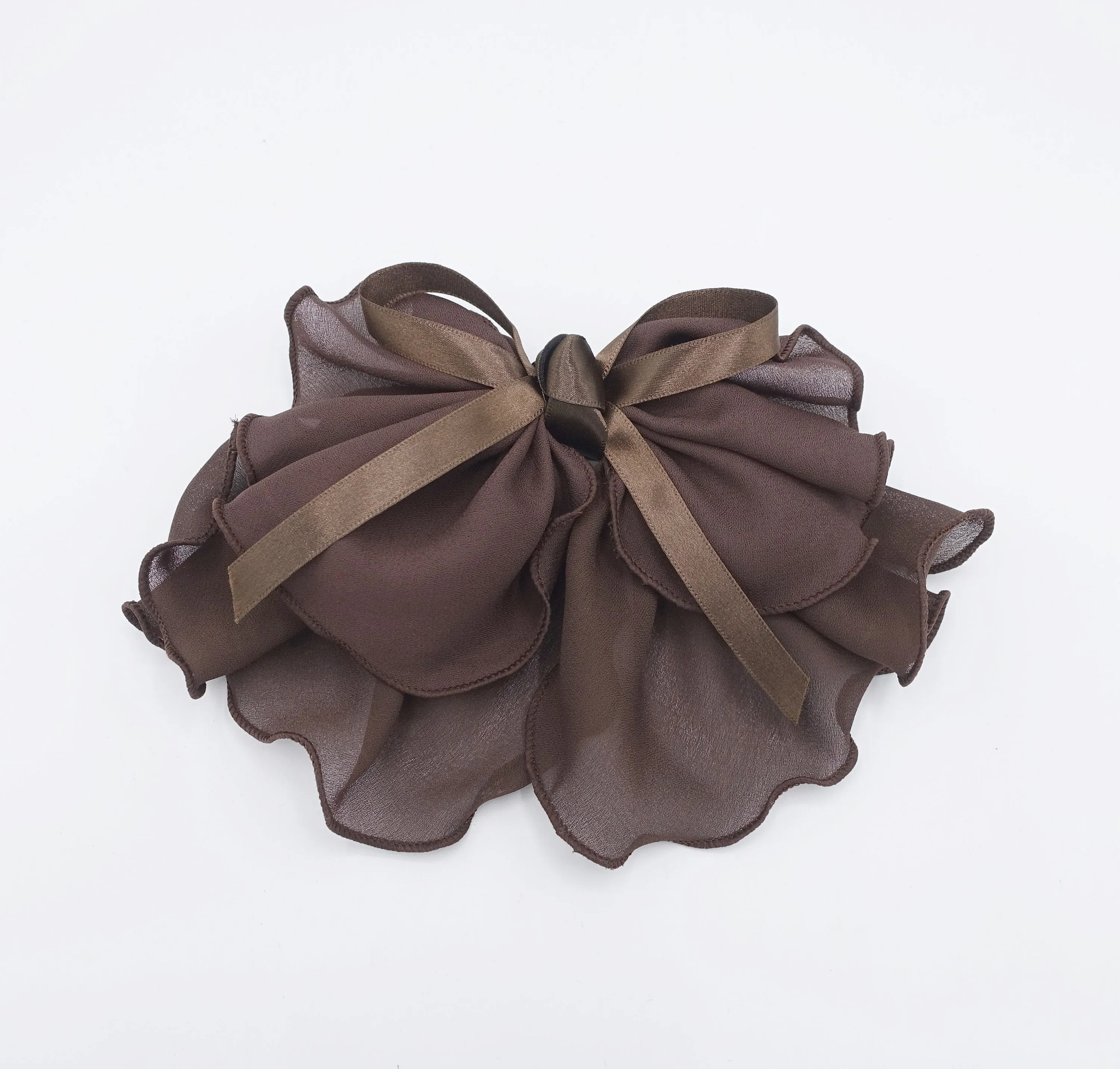 lettuce hem hair bow, chiffon hair bow, satin strap hair bow for women