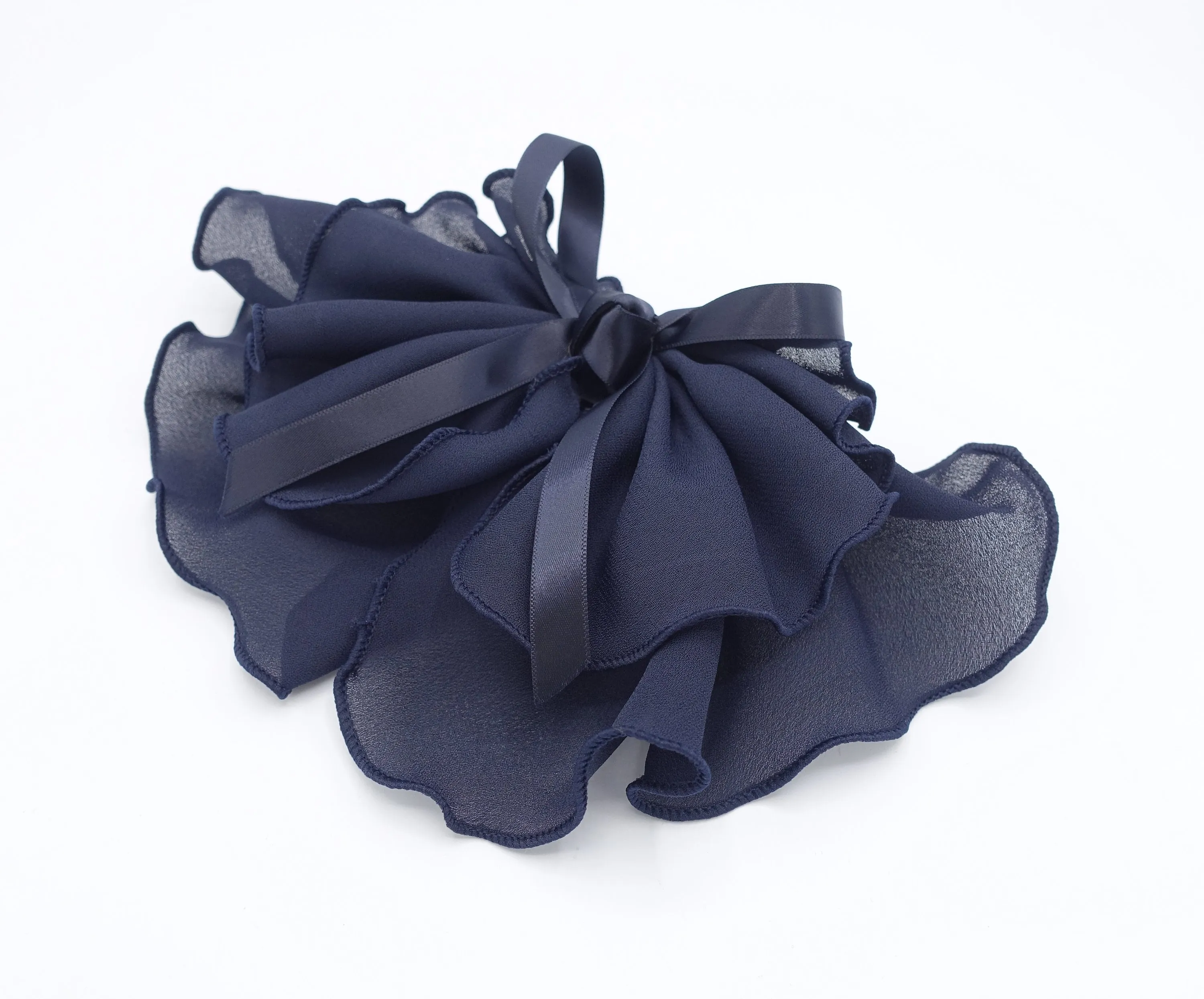 lettuce hem hair bow, chiffon hair bow, satin strap hair bow for women