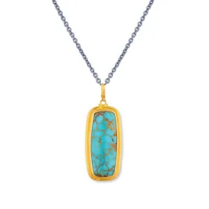 Lika Behar My World Kingman Turquoise Pendant Necklace in 24K Yellow Gold and Oxidized Sterling Silver