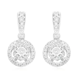 London 9ct White Gold with Round Brilliant Cut 1/4 CARAT tw Diamond Drop Earrings