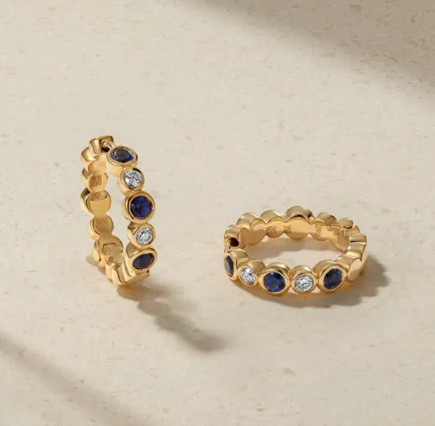 Mark Henry 18k Yellow Gold "Bubbly Sapphire and Diamond Mini" Hoop Earrings