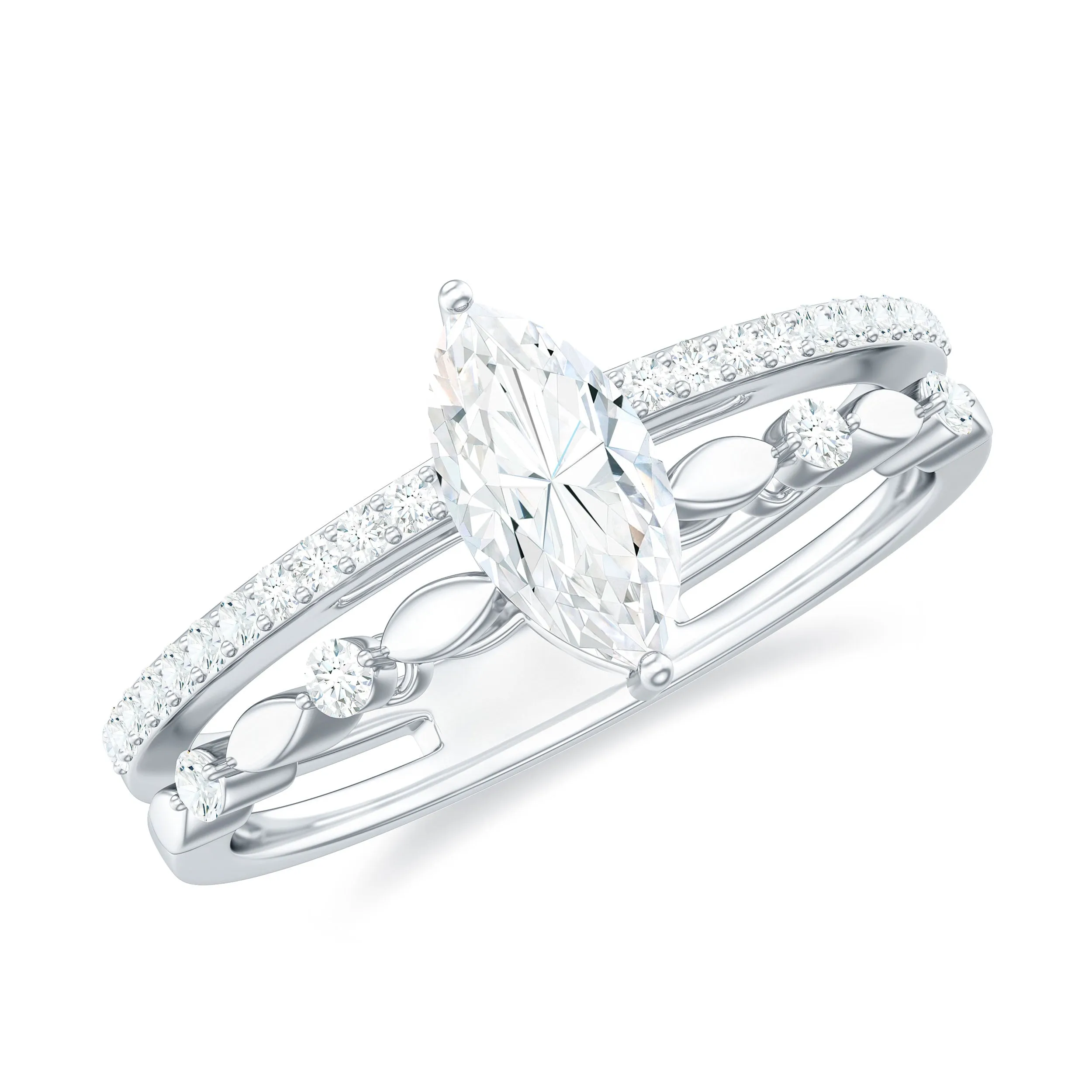 Marquise Cut Moissanite Solitaire Engagement Ring in Gold