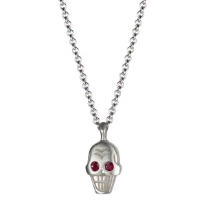 Men's Sterling Silver Large Skull Pendant with Ruby Eyes