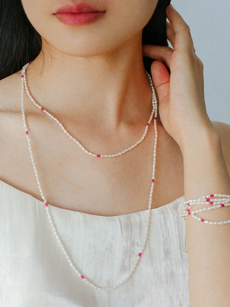 Mini Pearl and Ruby Short Necklace