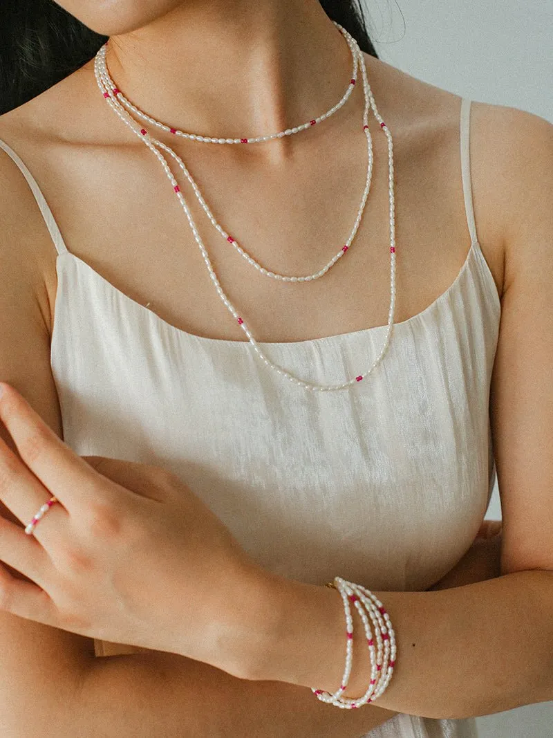 Mini Pearl and Ruby Short Necklace