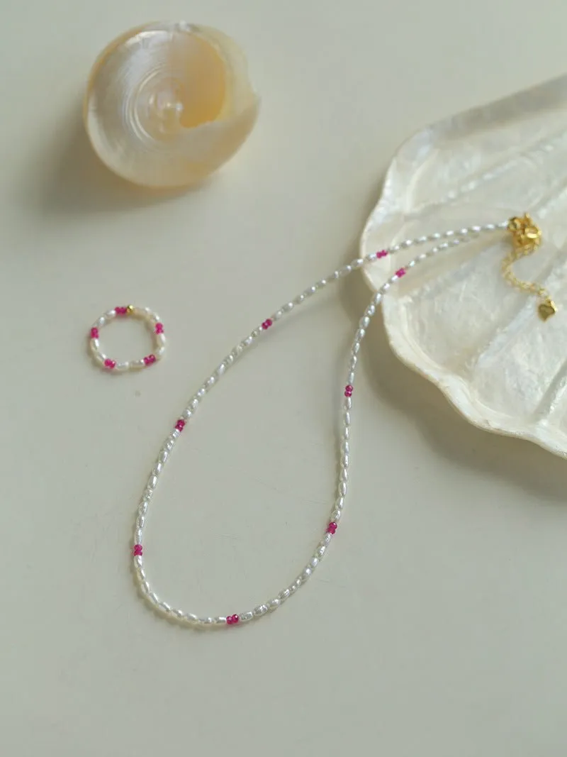 Mini Pearl and Ruby Short Necklace