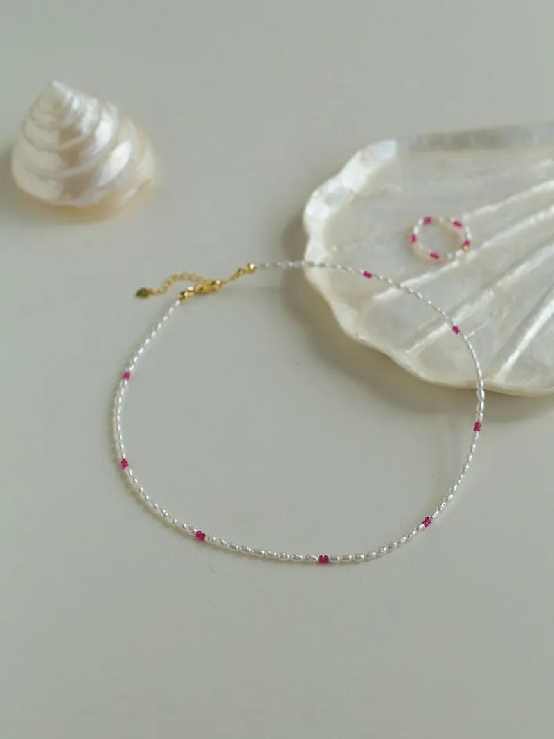 Mini Pearl and Ruby Short Necklace