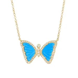 Mini Turquoise Butterfly Necklace with Diamonds