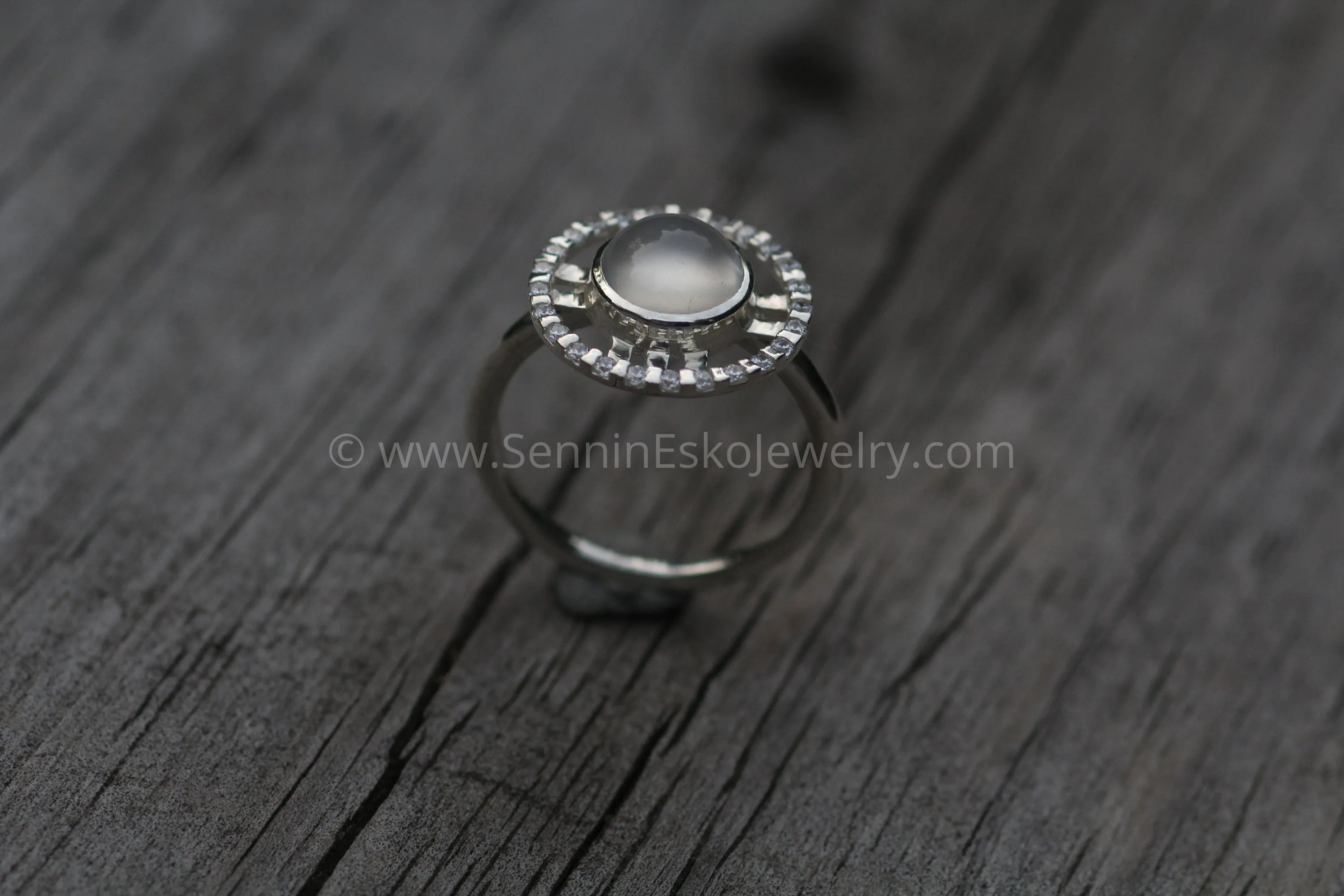 Moonstone and Diamond Bezel Ring - Moonstone Halo Ring - Moonstone Ring