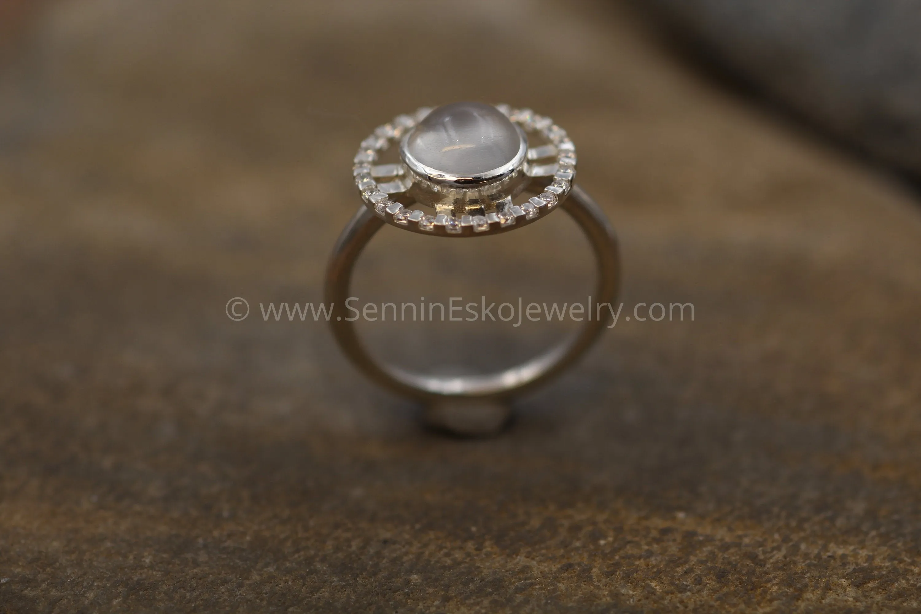 Moonstone and Diamond Bezel Ring - Moonstone Halo Ring - Moonstone Ring