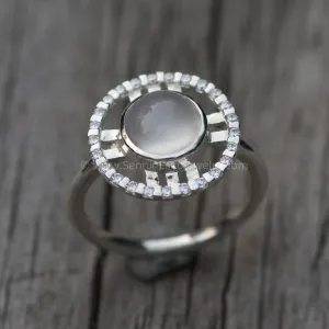 Moonstone and Diamond Bezel Ring - Moonstone Halo Ring - Moonstone Ring