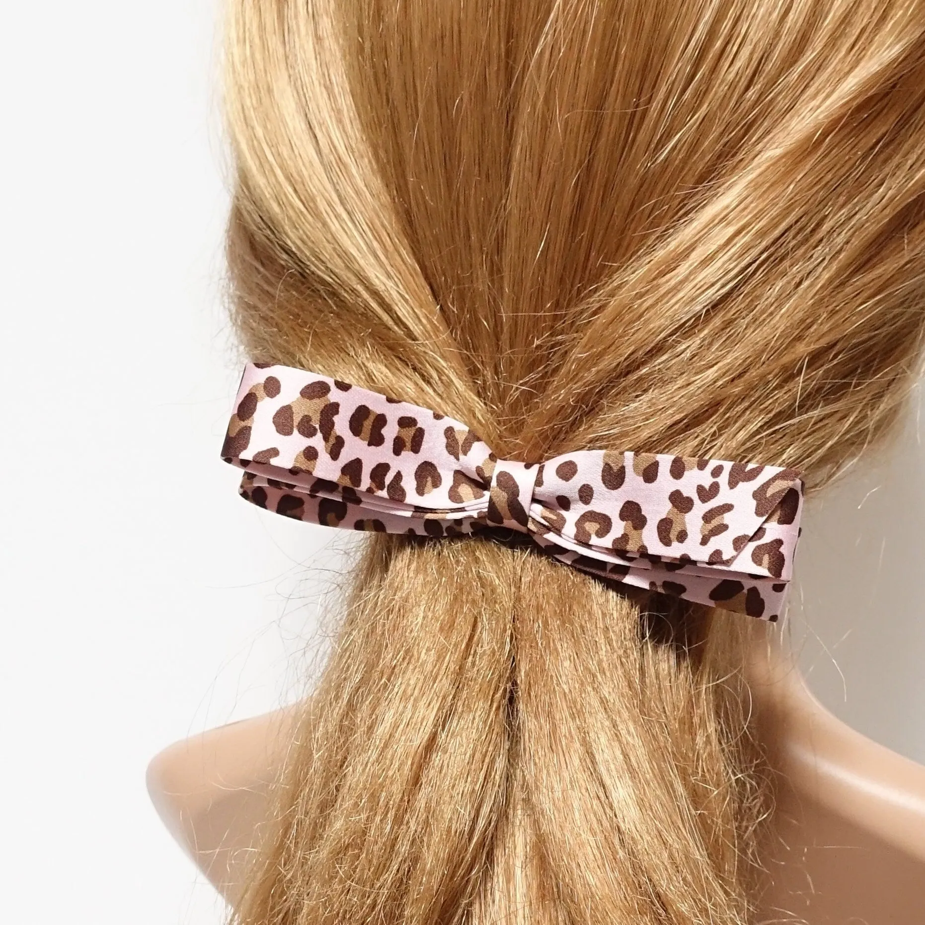 narrow satin hair bow leopard print bow french barrette women hair accessory