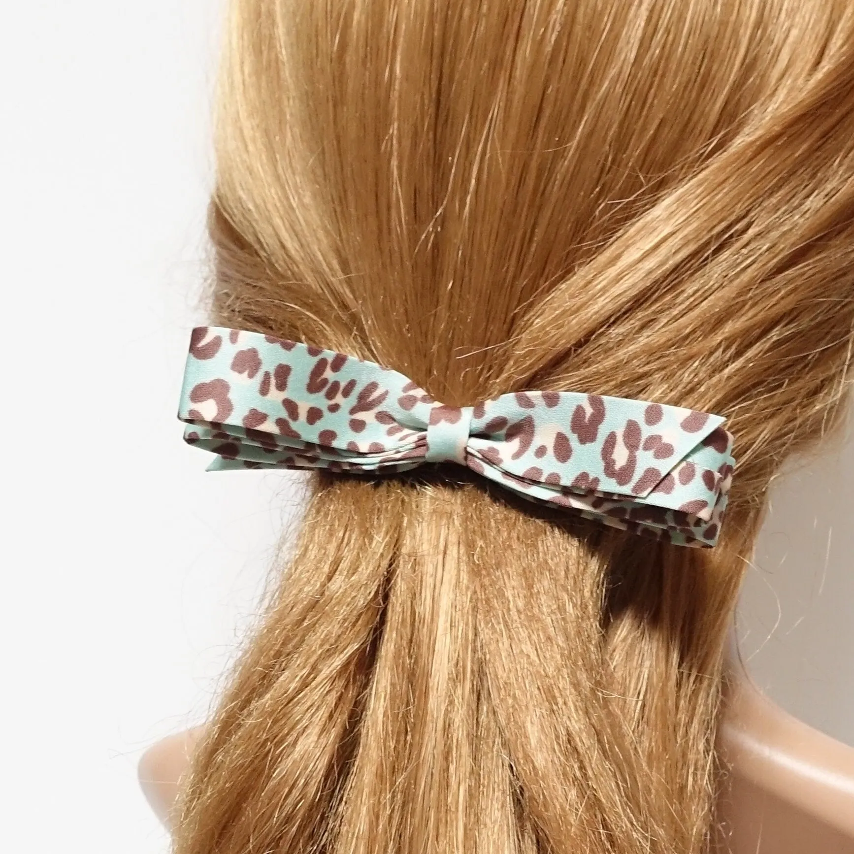 narrow satin hair bow leopard print bow french barrette women hair accessory