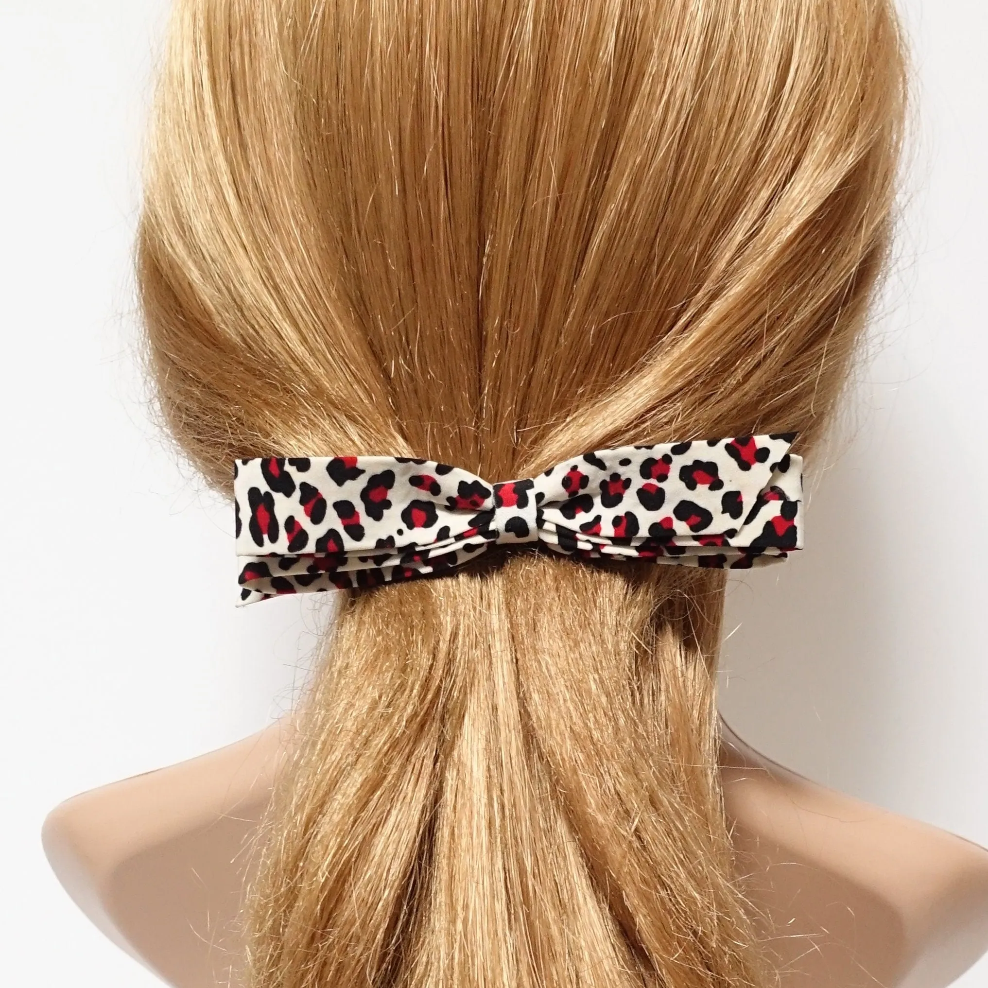 narrow satin hair bow leopard print bow french barrette women hair accessory