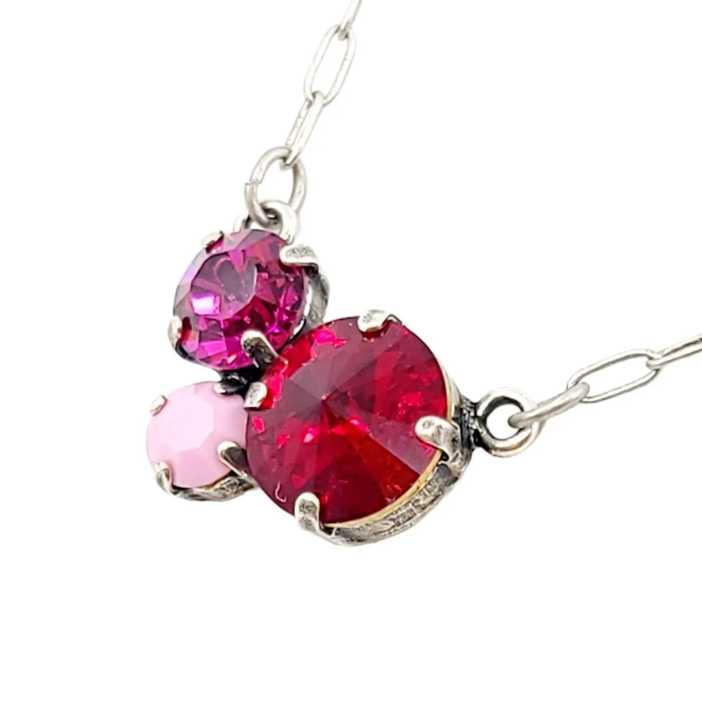 Necklace - Triple Rhinestone Cluster in Mixed Pinks by Christine Stoll